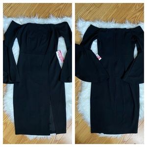 Solemio Los Angeles Off The Shoulder Midi Cocktail Little Black Dress Sz Small